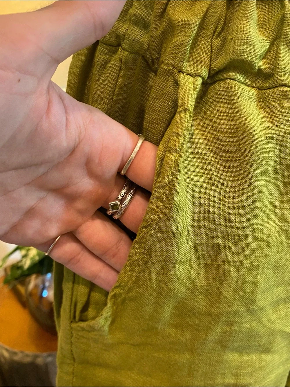 Lime Green 100% Linen Tunic & Pants Set Made in Italy Asymmetric Wide-Leg Boho